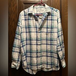 Frank & Eileen Linen Long-Sleeved, Relaxed-Fit, Button-Down Top, Size M